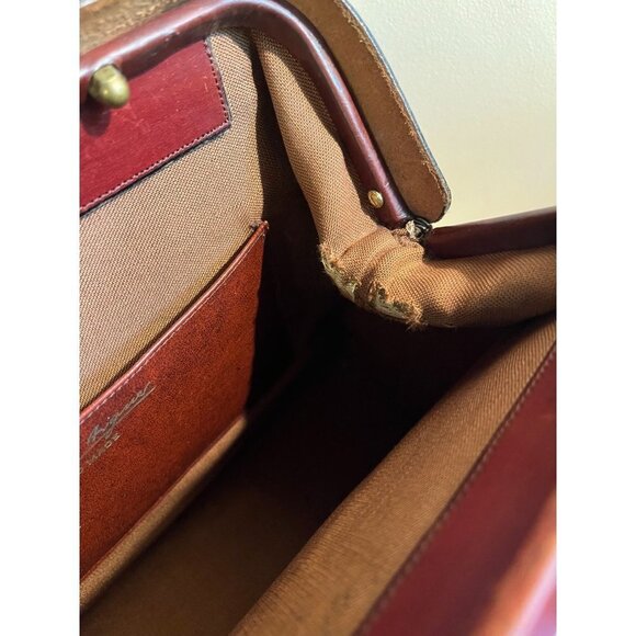 VIntage Etienne Aigner Leather Frame Bag Studded Red Cognac 1960s - Picture 10 of 12